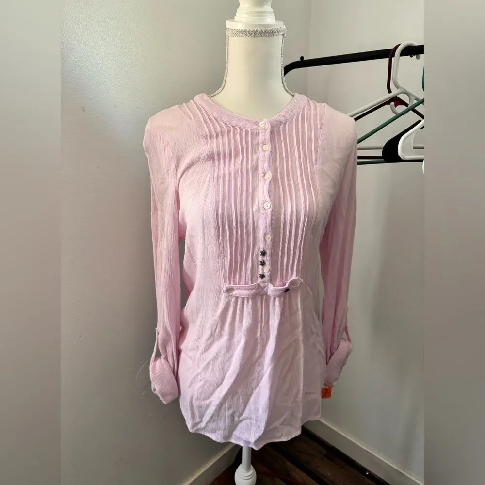 Free People Pink Tunic, star buttons, button up the back, small